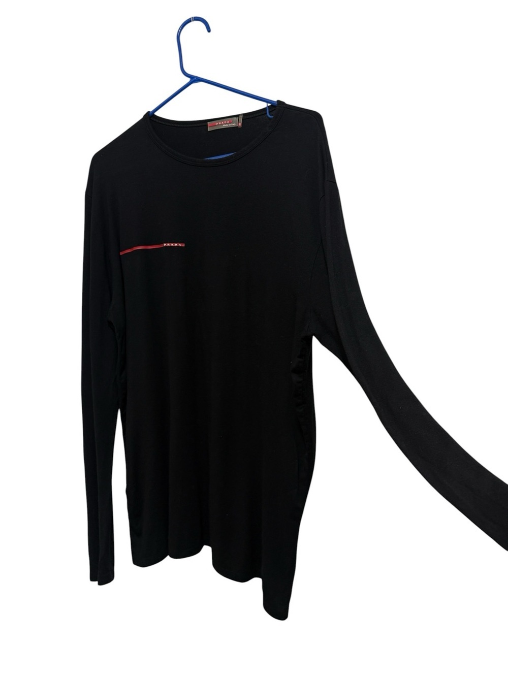 Prada Black Long Sleeve Crewneck Tee with Red Accent